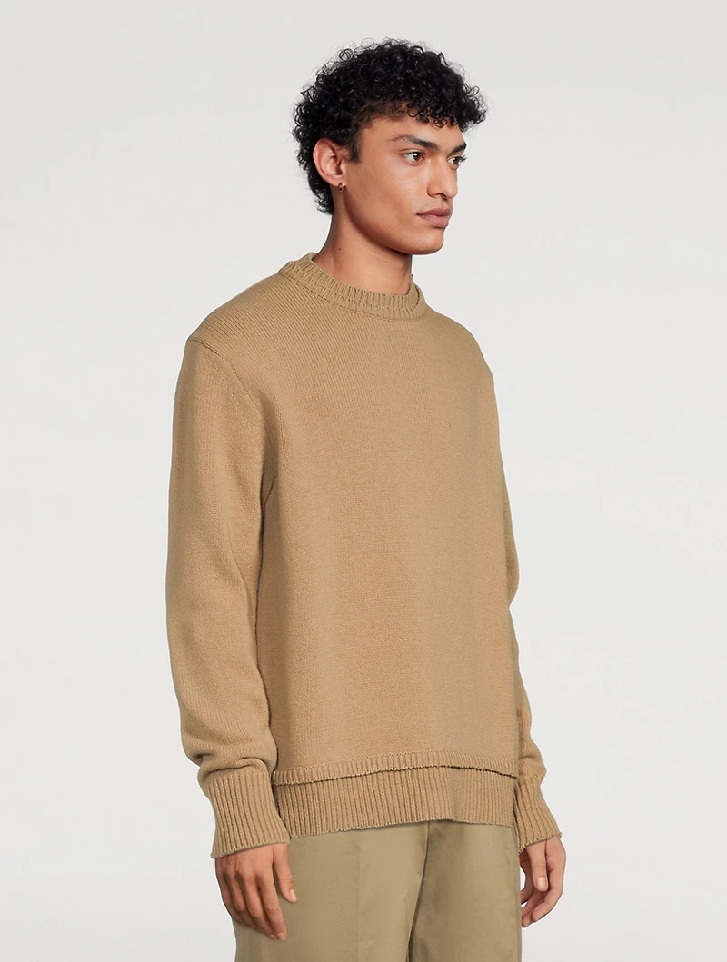 Wool And Linen Crewneck Sweater With Elbow Patches