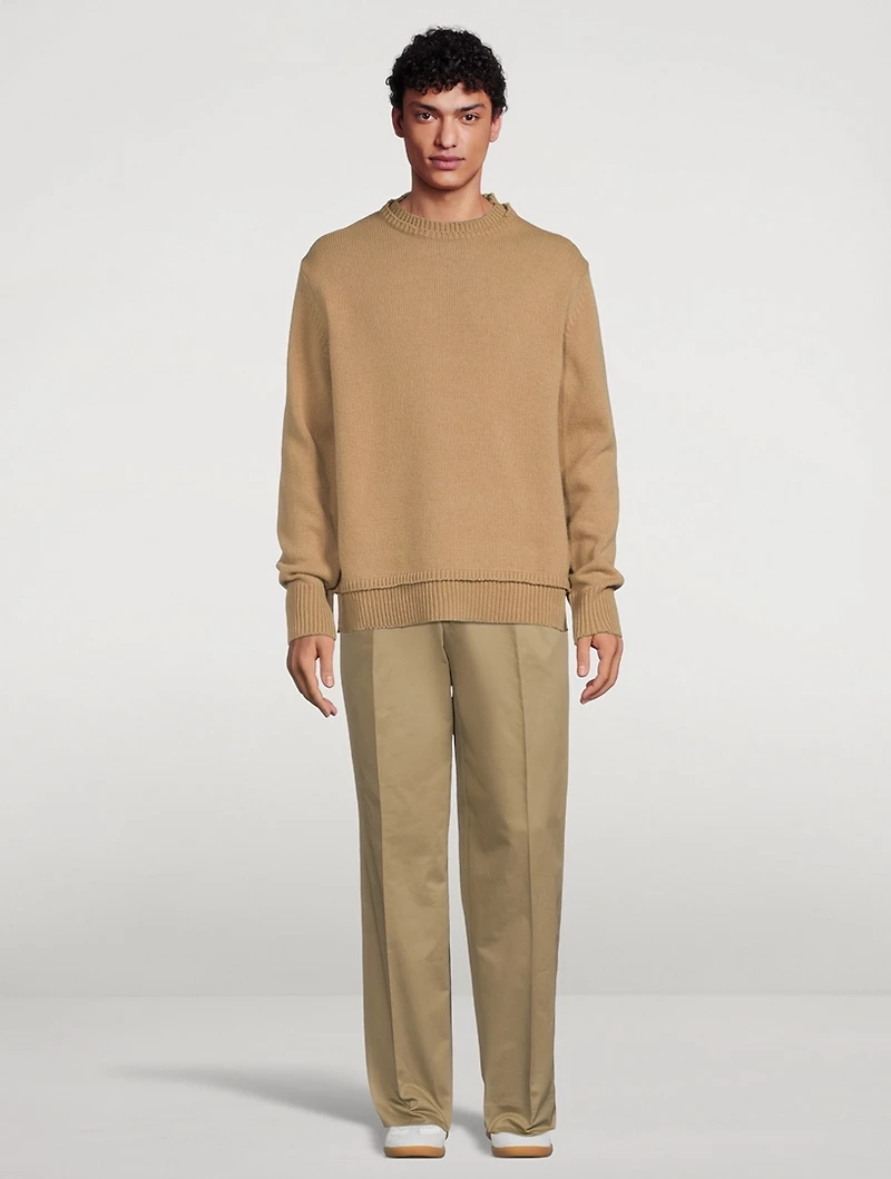 Wool And Linen Crewneck Sweater With Elbow Patches