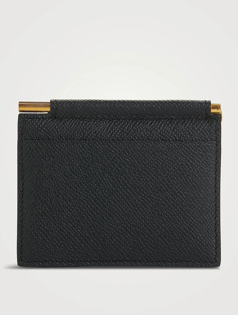 T Line Leather Money Clip Folding Card Holder