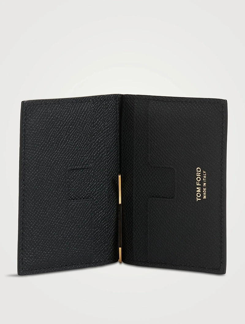 T Line Leather Money Clip Folding Card Holder