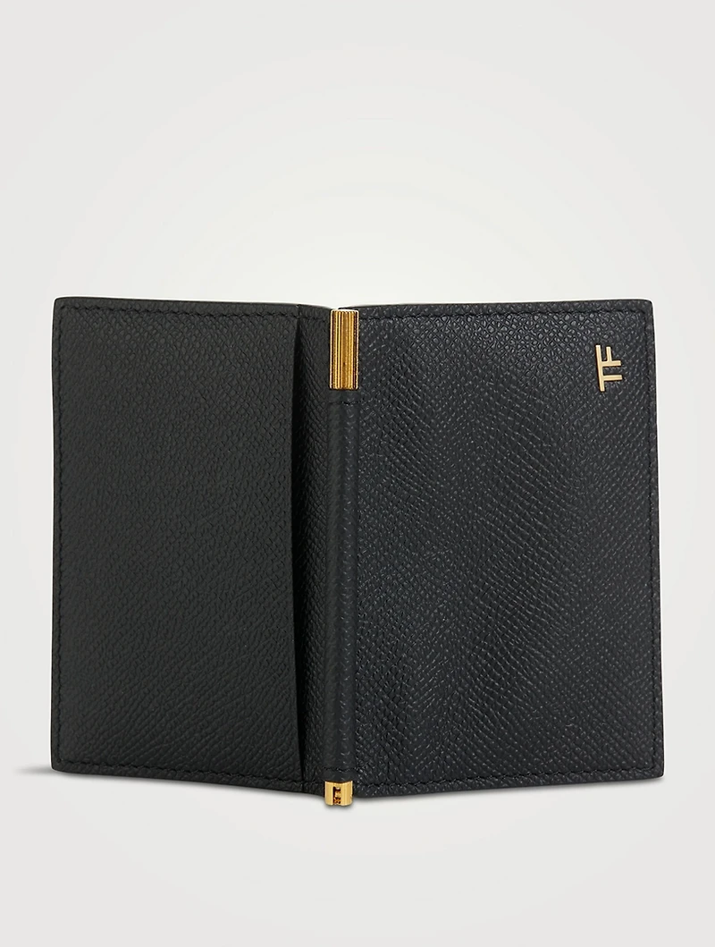 T Line Leather Money Clip Folding Card Holder