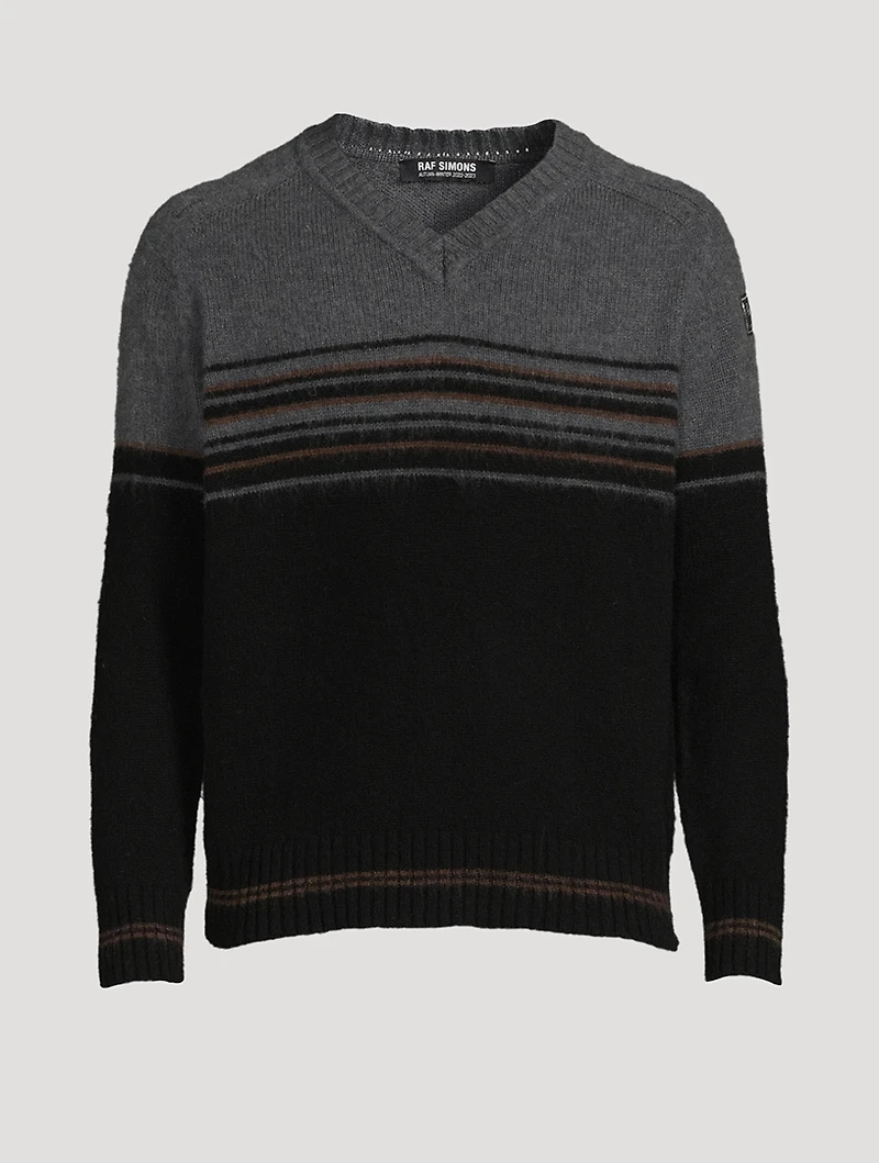 Wool Striped V-Neck Sweater