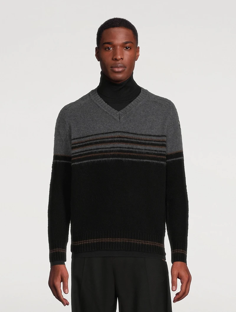 Wool Striped V-Neck Sweater