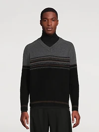 Wool Striped V-Neck Sweater