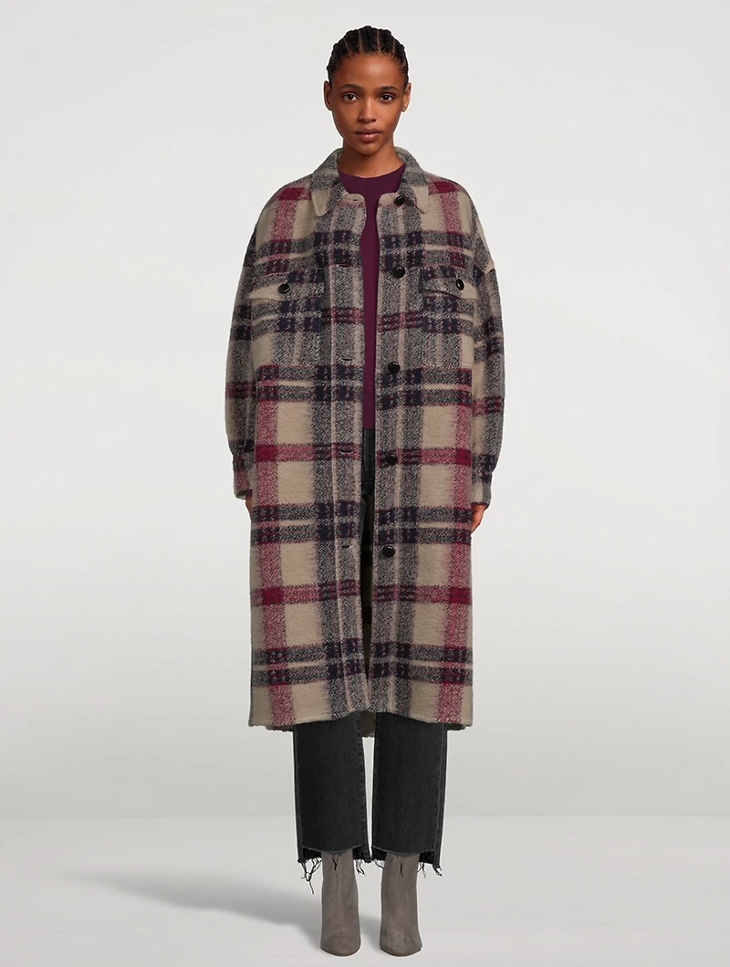 Fontizi Long Shirt Jacket Plaid Print