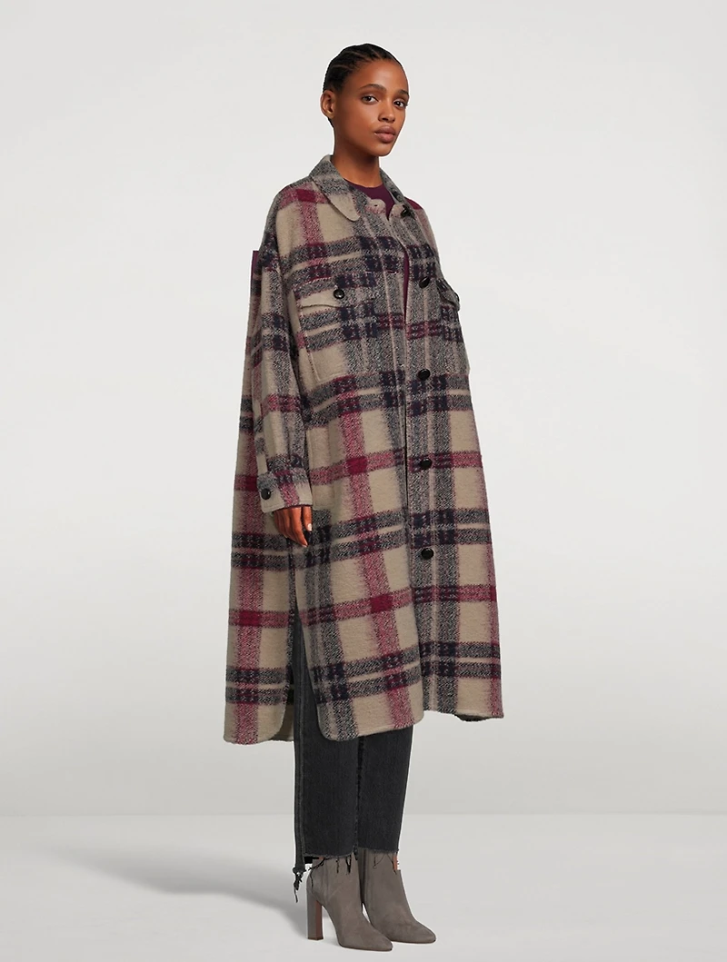 Fontizi Long Shirt Jacket Plaid Print
