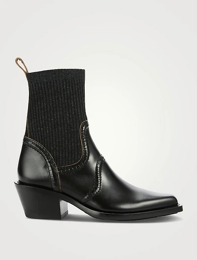 Nellie Leather And Knit Ankle Boots