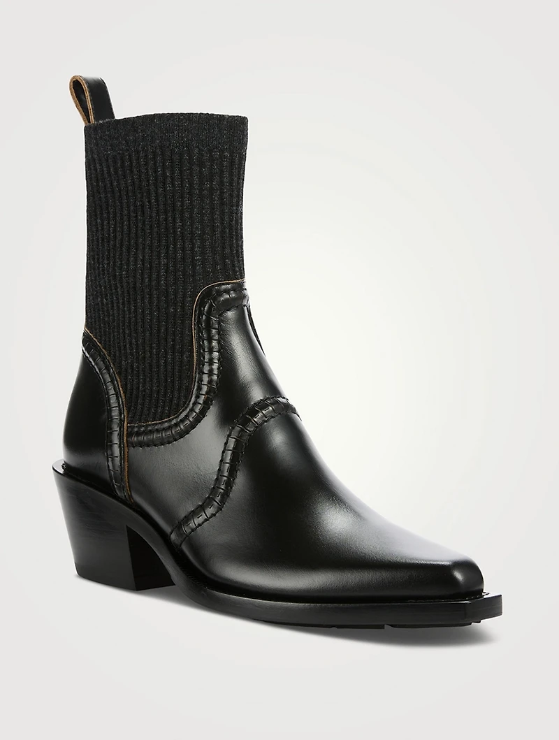 Nellie Leather And Knit Ankle Boots