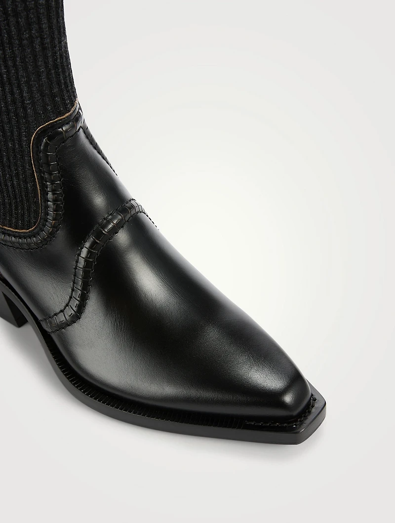 Nellie Leather And Knit Ankle Boots