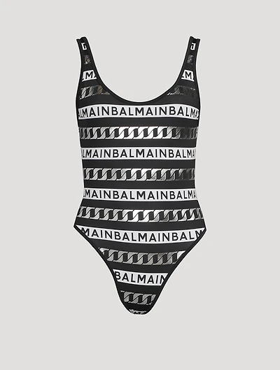One-Piece Swimsuit Stripes And Chain Print