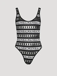 One-Piece Swimsuit Stripes And Chain Print