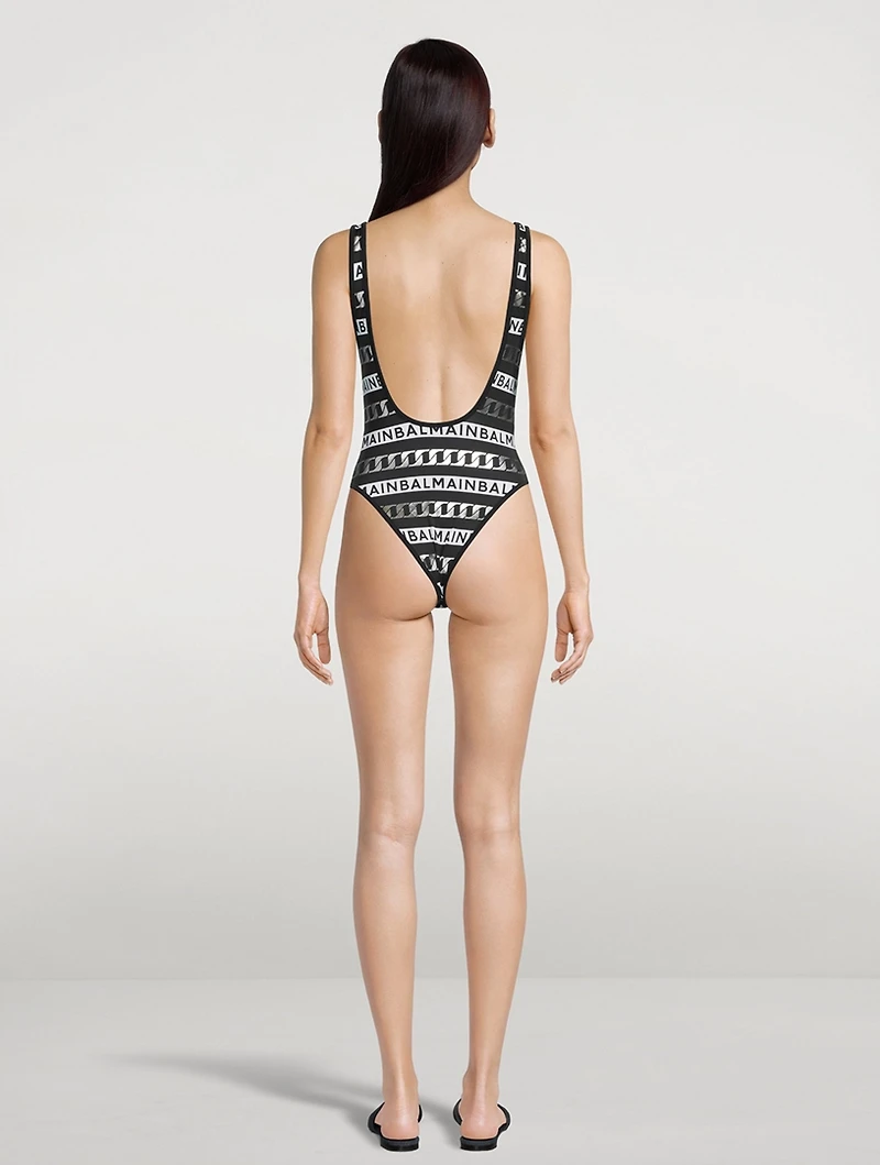 One-Piece Swimsuit Stripes And Chain Print