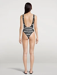 One-Piece Swimsuit Stripes And Chain Print