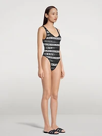 One-Piece Swimsuit Stripes And Chain Print