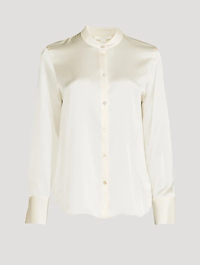 Band Collar Silk Blouse