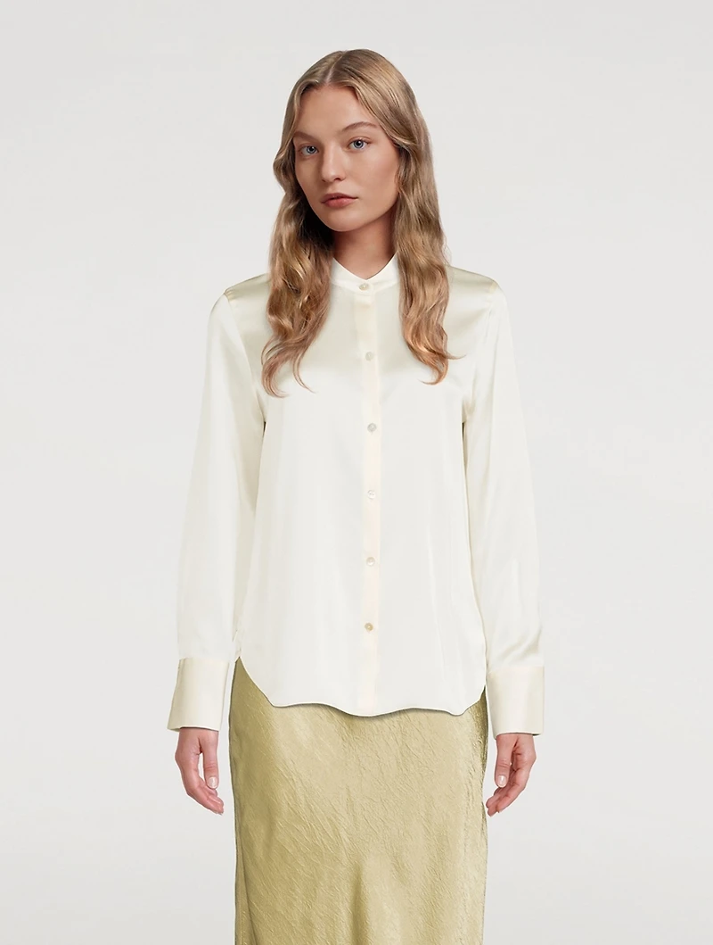 Band Collar Silk Blouse