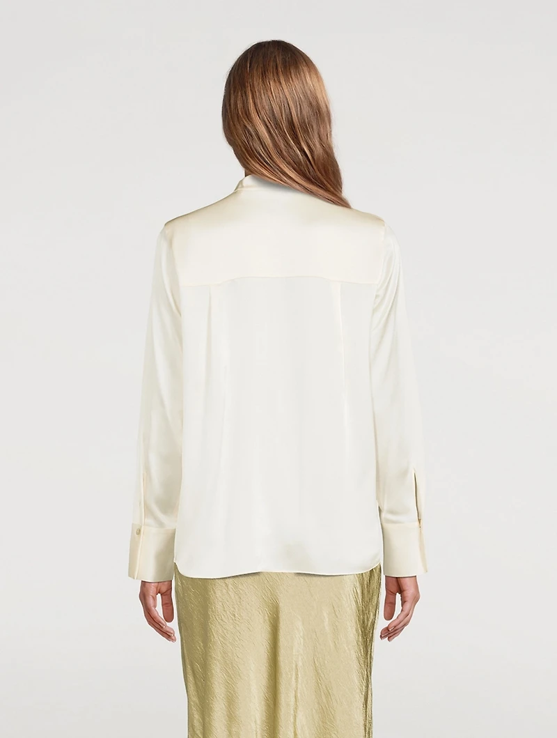 Band Collar Silk Blouse
