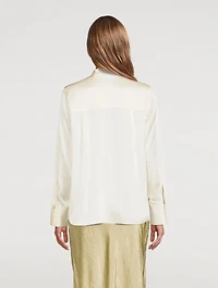Band Collar Silk Blouse