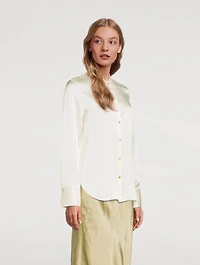 Band Collar Silk Blouse