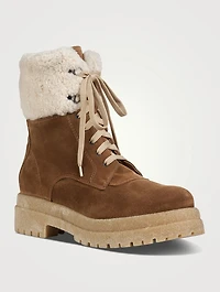 Victor Shearling And Suede Combat Boots