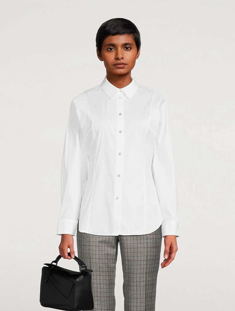 Cotton-Blend Seam-Cinched Shirt