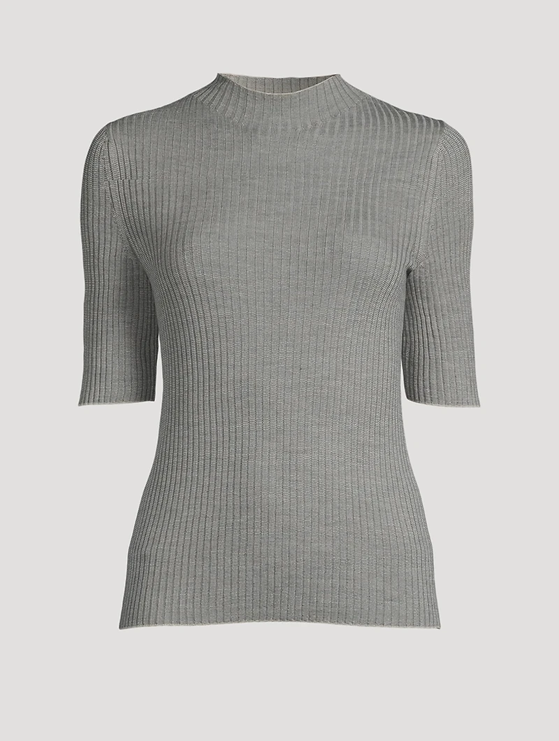 Leenda Short-Sleeve Wool Turtleneck Sweater