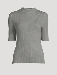 Leenda Short-Sleeve Wool Turtleneck Sweater