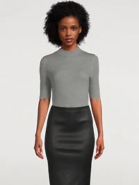 Leenda Short-Sleeve Wool Turtleneck Sweater