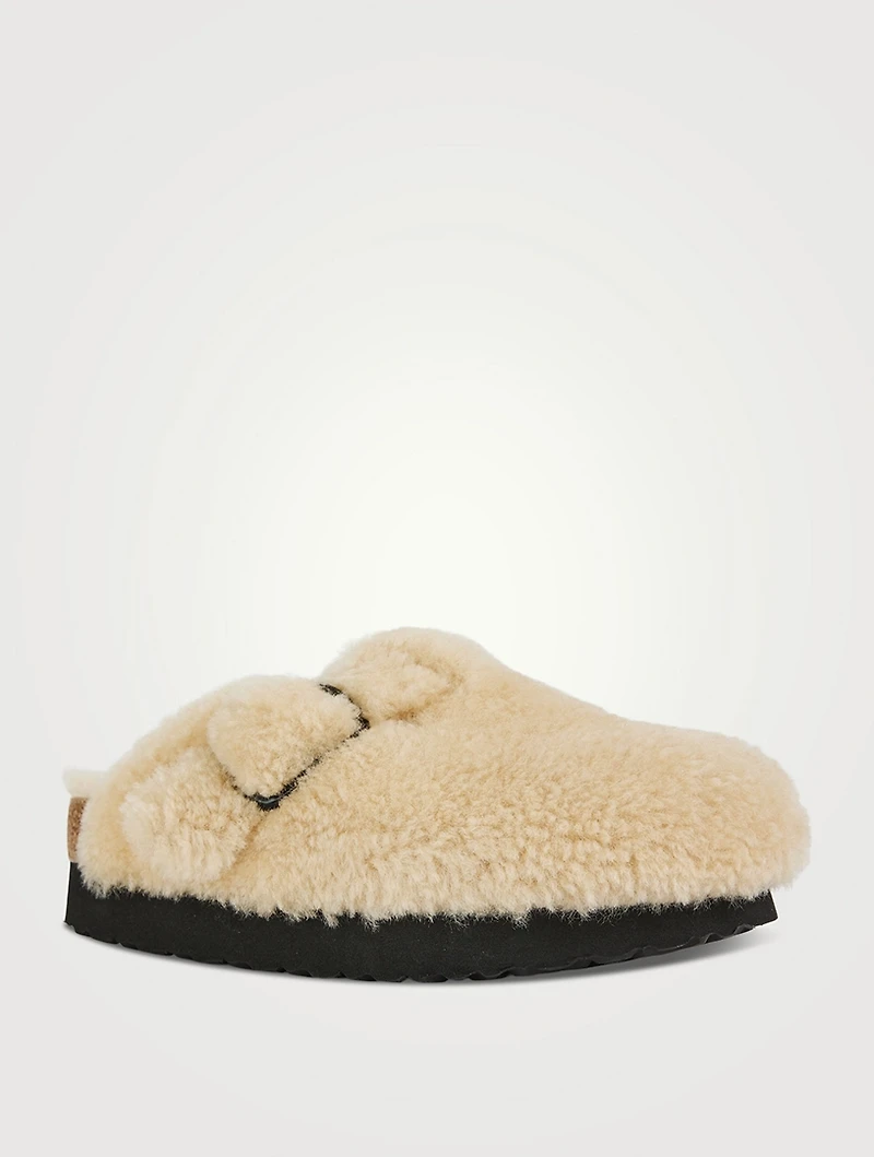 Boston Big Buckle Shearling Clogs