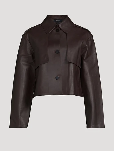 Cropped Leather Trench Coat