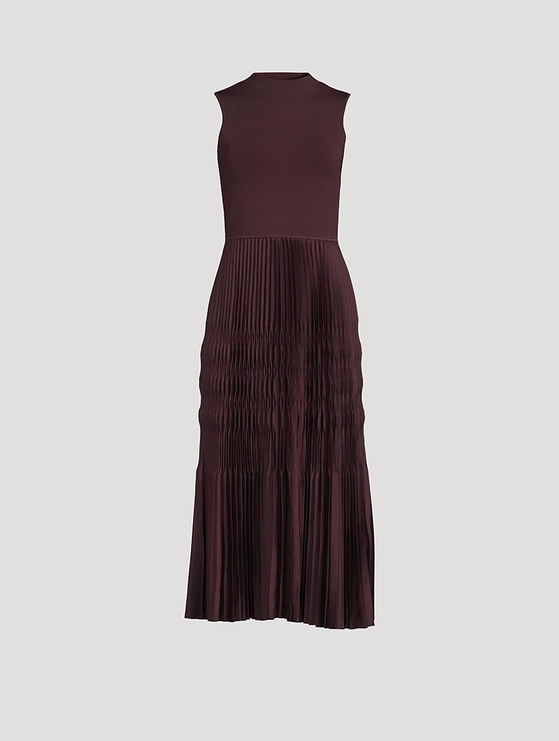 Satin Pleated Midi Dress