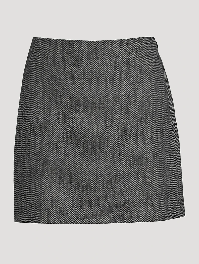 High-Waisted Herringbone Mini Skirt