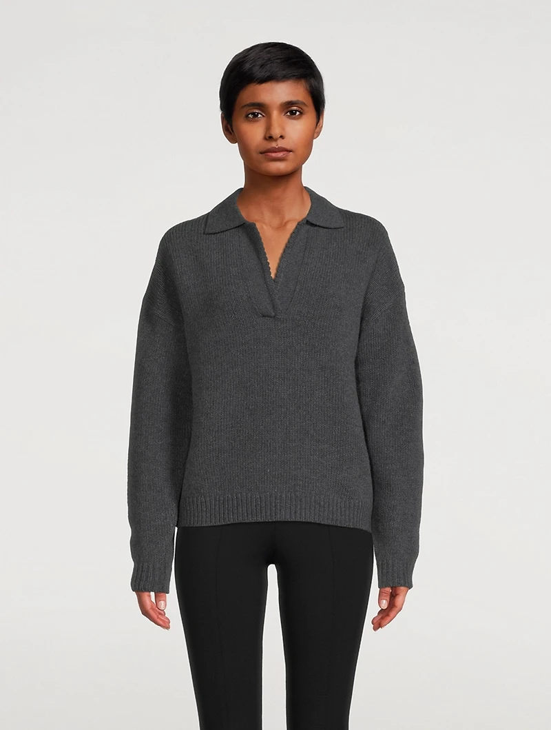 Scalloped Polo Felted Sweater