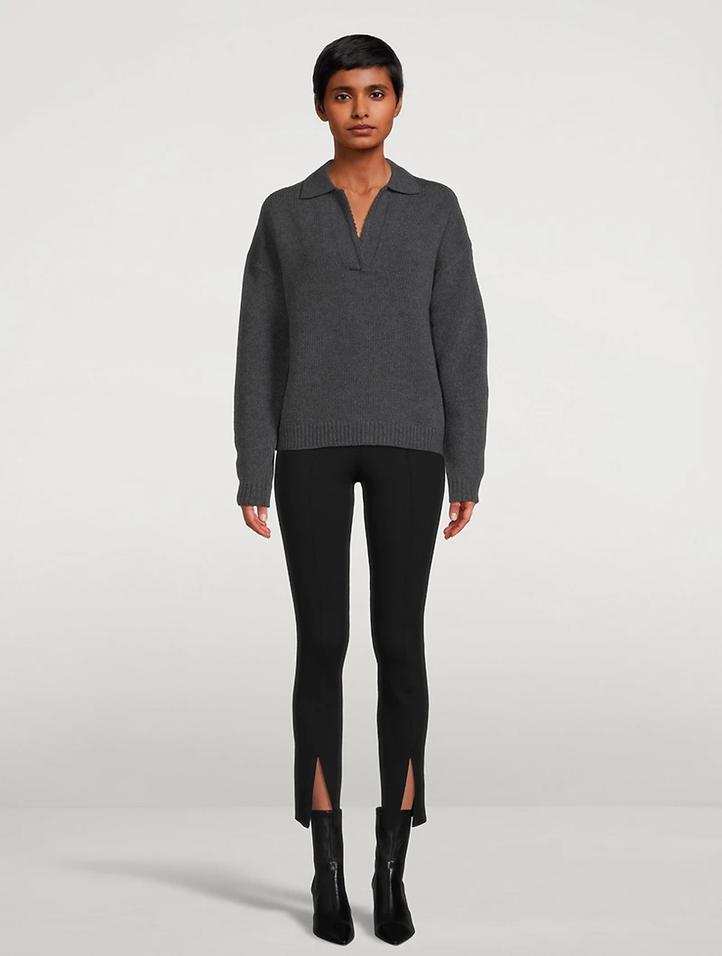Scalloped Polo Felted Sweater
