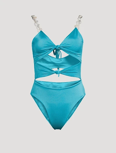 Hereida Pearl-Embellished Cut-Out One-Piece Swimsuit