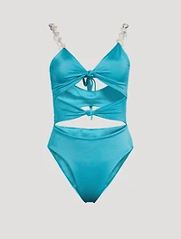 Hereida Pearl-Embellished Cut-Out One-Piece Swimsuit