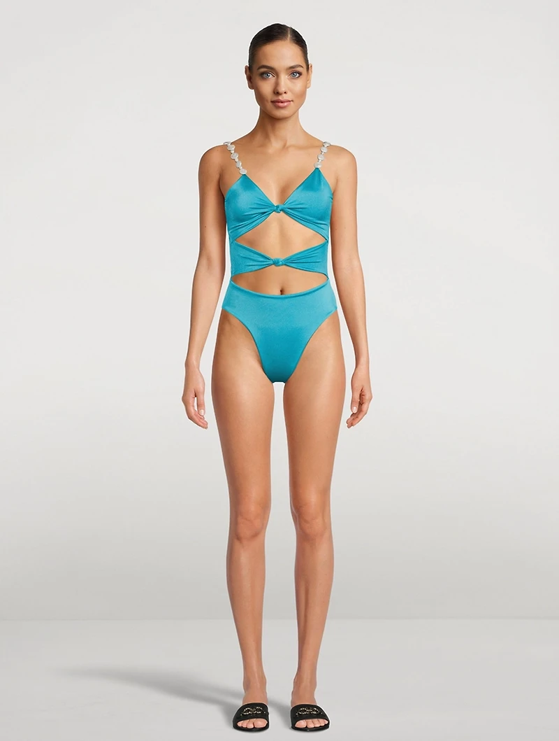 Hereida Pearl-Embellished Cut-Out One-Piece Swimsuit