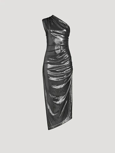 One-Shoulder Lamé Cocktail Dress