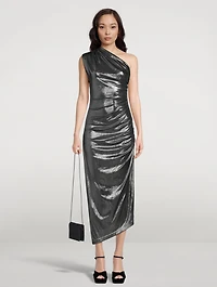 One-Shoulder Lamé Cocktail Dress