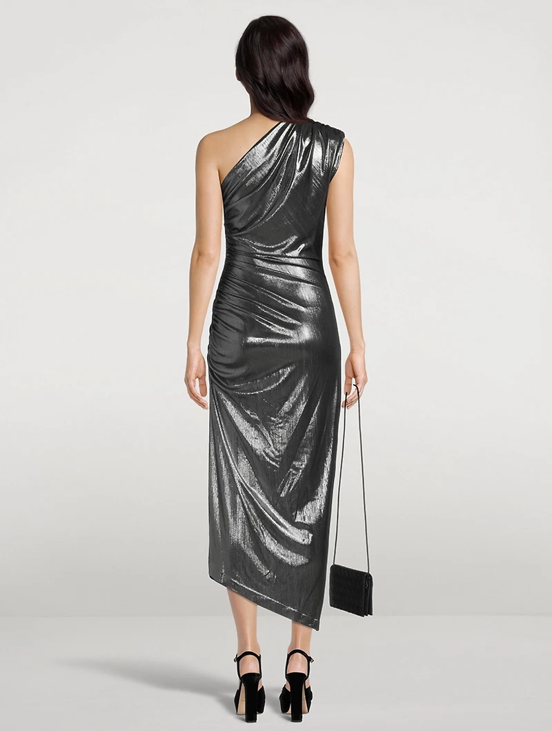 One-Shoulder Lamé Cocktail Dress