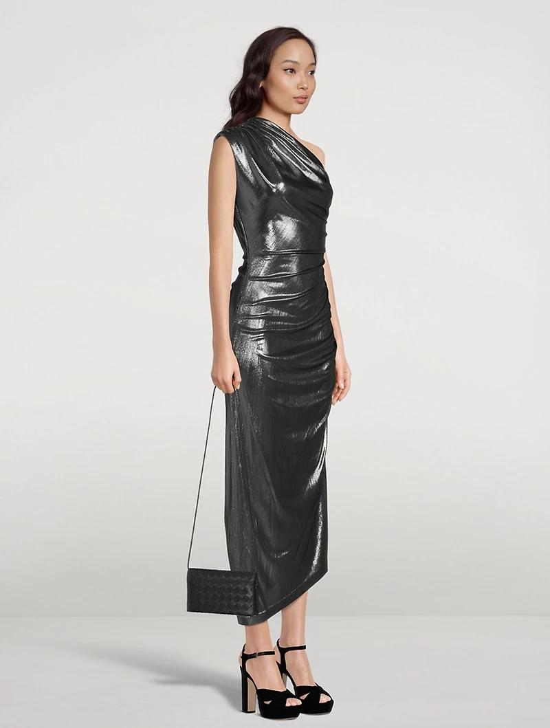 One-Shoulder Lamé Cocktail Dress