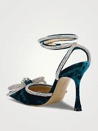 Double Bow Crystal-Embellished Velvet Pumps