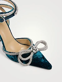 Double Bow Crystal-Embellished Velvet Pumps