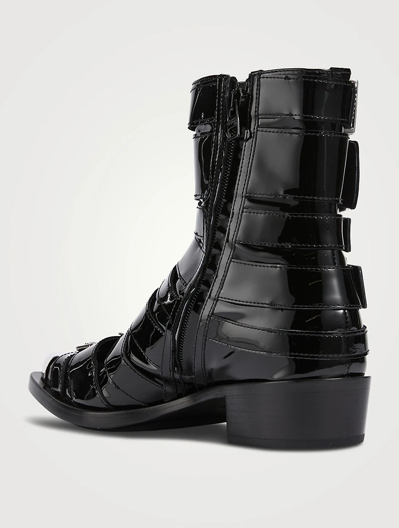 Punk Patent Buckle Ankle Boots