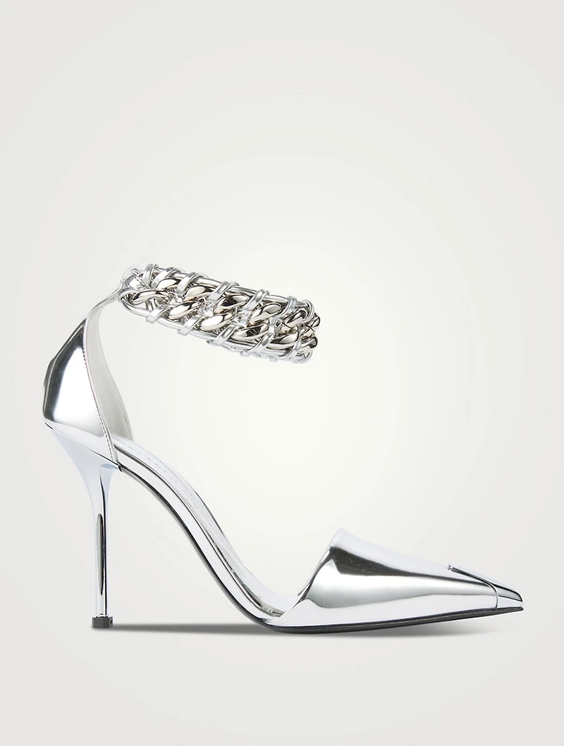 Punk Chain Metallic Ankle-Strap Pumps