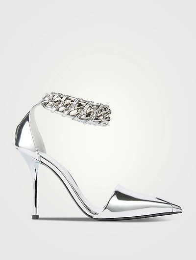 Punk Chain Metallic Ankle-Strap Pumps