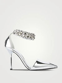 Punk Chain Metallic Ankle-Strap Pumps