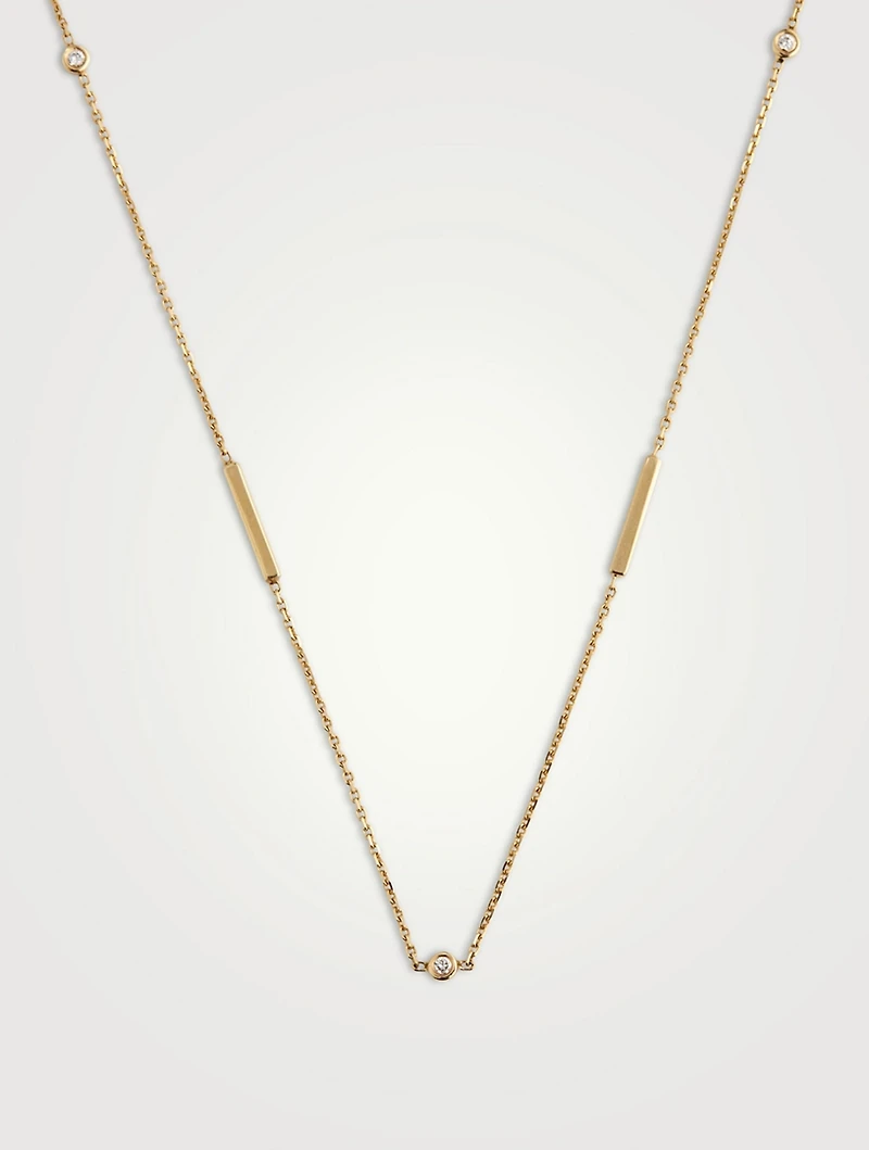 20-Inch 14K Gold Bar Bezel Station Chain Necklace With Diamonds