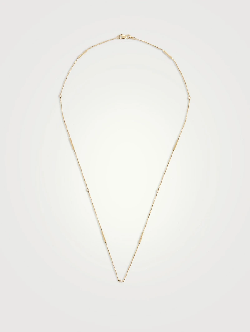 20-Inch 14K Gold Bar Bezel Station Chain Necklace With Diamonds