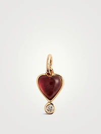 10K Gold Pink Byrdie Heart Pendant With Tourmaline And Diamond